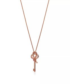18K T Keys Woven Pink Diamonds Medium Necklace