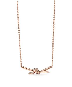 18K T Knot Pendant Diamond Necklace