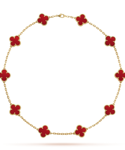 18K Vintage Alhambra Carnelian 10 Motifs Necklace