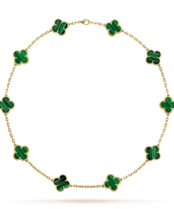 18K Vintage Alhambra Malachite 10 Motifs Necklace