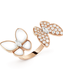 18K Two Butterfly Between the Finger Pearl Ring