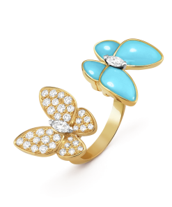18K Two Butterfly Between the Finger Turquoise Ring