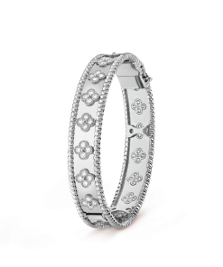 18K White Gold Perlée Clovers Bracelet