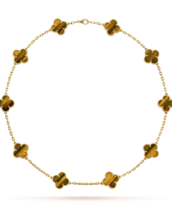 18K Vintage Alhambra Tiger Eye 10 Motifs Necklace