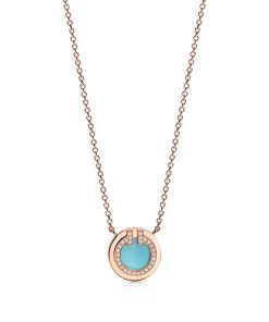 18K T Diamond & Turquoise Circle Pendant Necklace