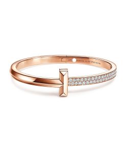 18K T1 Wide Diamond Hinged Bracelet