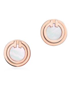 18K T Mother-of-pearl Circle Earrings