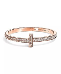 18K T1 Wide Full Diamond Hinged Bangle Bracelet