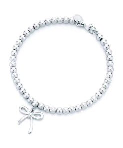 18K T Bow Charm Bead Bracelet
