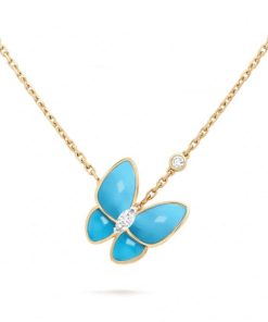 18K Two Butterfly Pendant with Diamond & Turquoise Necklace