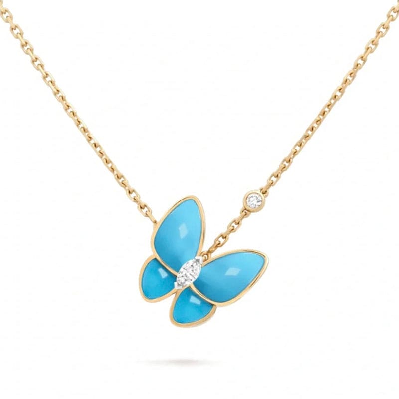 18KGoldTwoButterflyPendantwithDiamond_TurquoiseNecklace_a0c96ea5-5201-4093-97cb-1af2e30fe9d6 18K Two Butterfly Pendant with Diamond & Turquoise Necklace