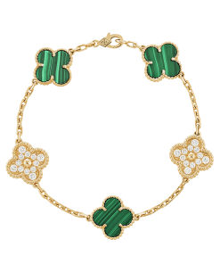 18K Vintage Alhambra Five Motifs Malachite Diamonds Bracelet