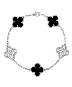 18K Vintage Alhambra Five Motifs Black Diamonds Bracelet