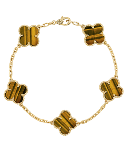 18K Vintage Alhambra Five Motifs Tiger Eye Bracelet
