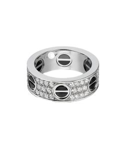 18K White Gold Love Diamonds Ceramic Ring