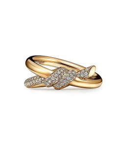 18K Yellow Gold  Knot Double Row Diamonds Ring