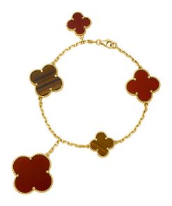 18K Lucky Carnelian and Tigers Eye Alhambra Bracelet