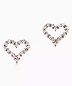 18K T Heart Diamonds Rose Gold Earrings