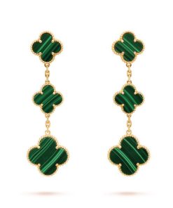 18k Magic Alhambra Three Malachite Motifs Earrings