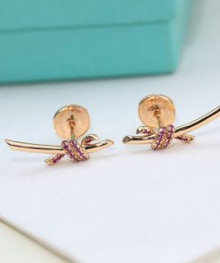 18K T Knot Pink Diamonds Earrings