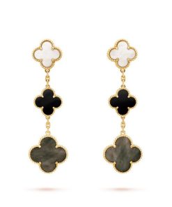 18k Magic Alhambra Three Pearls Motifs Earrings