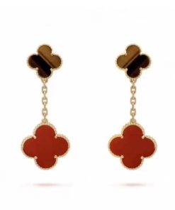 18k Magic Alhambra Carnelian & Tiger Eye Earrings