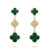 18k Magic Alhambra Three Malachite Motifs Earrings