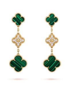 18k Magic Alhambra Three Malachite Motifs Earrings