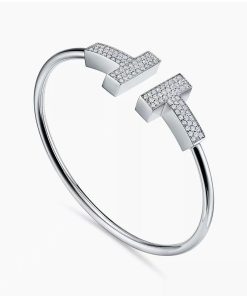 18K T Wide Diamond Wire Bracelet