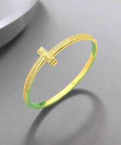 18K T1 Wide Diamond Bangle Bracelet