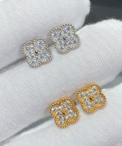 18K Vintage Alhambra Diamonds Earrings