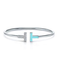 18K T Diamond and Turquoise Wire Bracelet